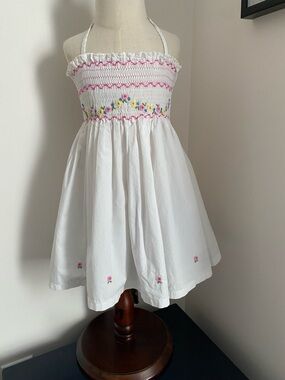 Girls Smocked Summer Dress with Delicate Floral Embroidery
